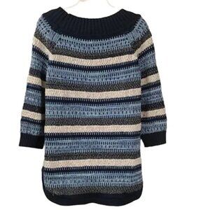 Westport Loose Knit Blue Striped Boatneck Sweater 3/4 Sleeve Size XL